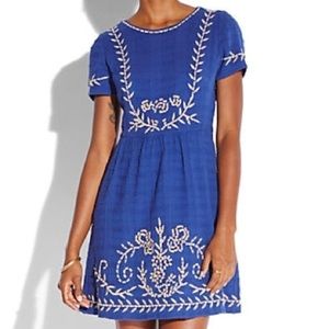 Lucky Brand Marleigh Embroidered Blue Cotton Dress